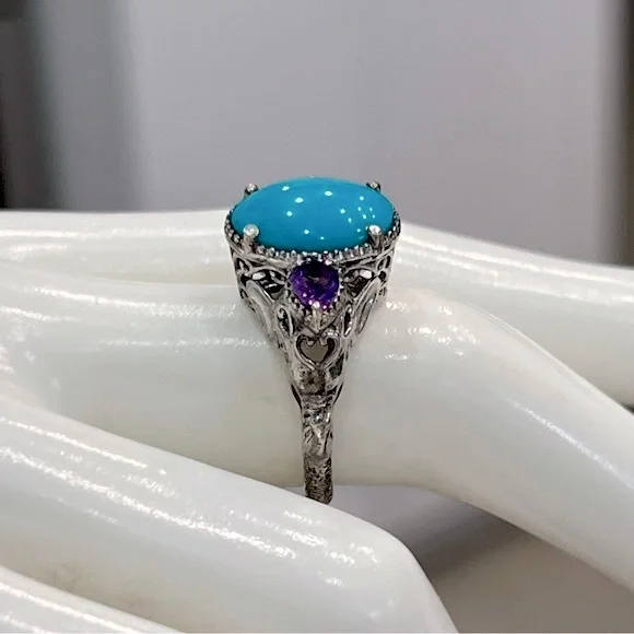 Arizona Sleeping Beauty Turquoise AmethystElephant Head Sterling Silve…